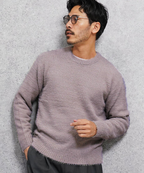 シャギーニット | あったか 柔らか メンズニット メンズセーター ニットセーター おしゃれ レディース 秋 秋服 冬 冬服 クルーネック シャギー ブラック グレー ホワイト ベージュ